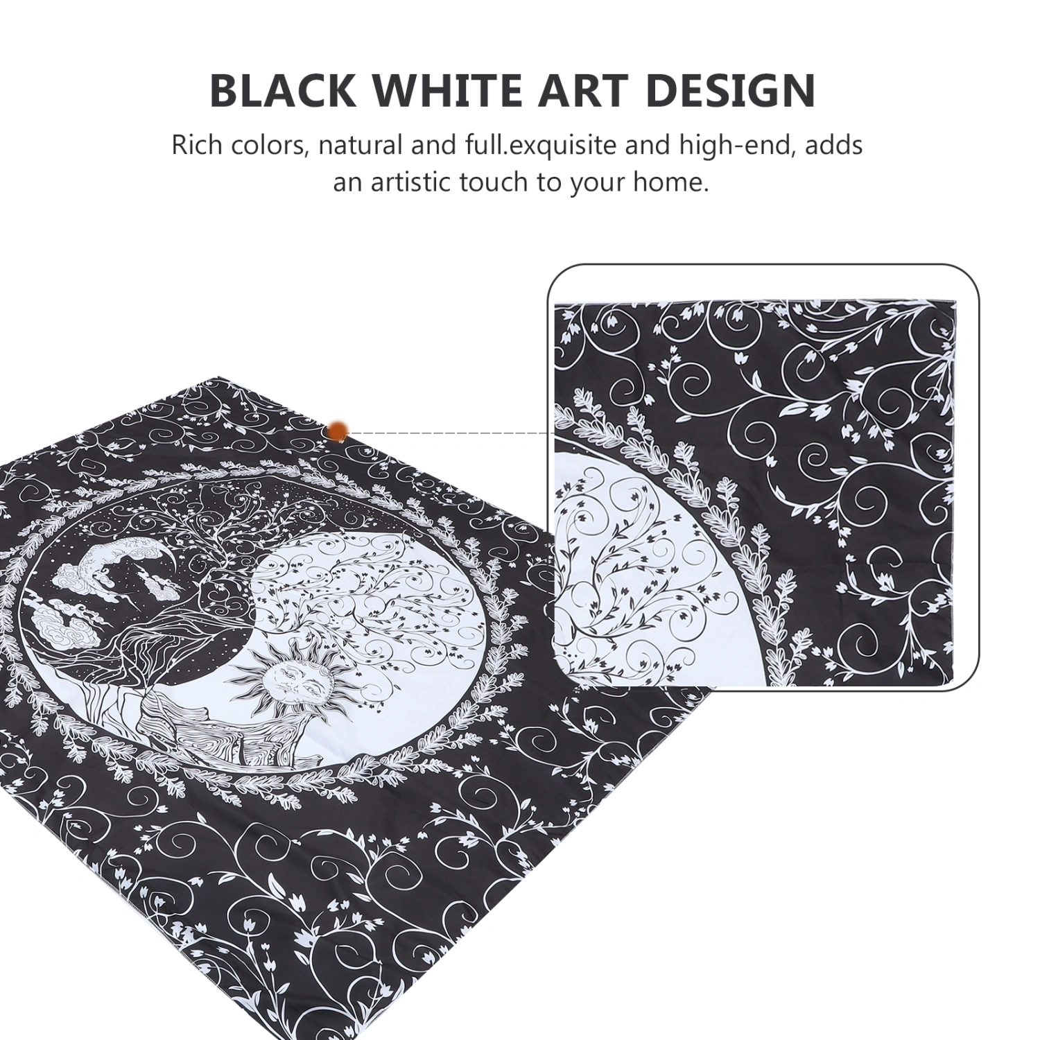 1Pc Decorative Tapestry with Sun Moon Patterns Wall Tapestry Pendant (Black)