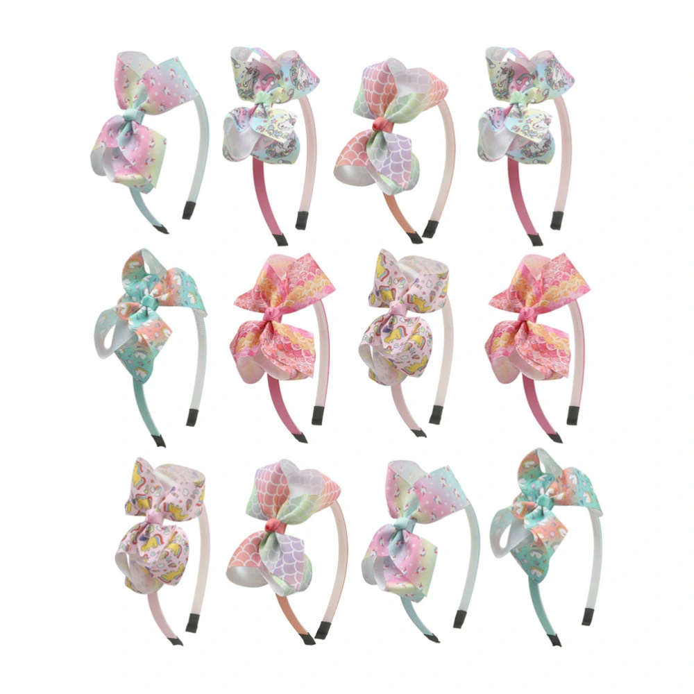 12pcs Unicorn Hair Bow-knot Hair Band Cloth Headband Adorable Hair Accessory for Kids Girls (1+2+3+4+5+6)