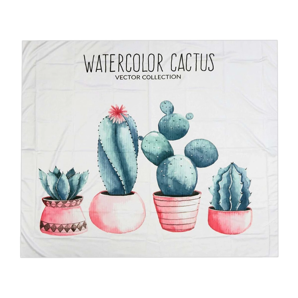 Modern Watercolor Cactus Printed Home Tapestry Wall Hanging Mural Beach Towel Living Room Bedroom Decor (150x130cm)