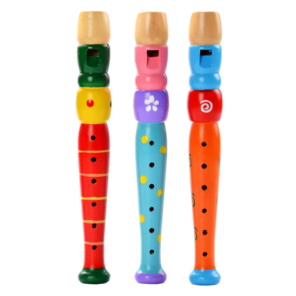 3pcs Kids Wood Piccolos Wind Instruments Musical Playthings (Random Color)