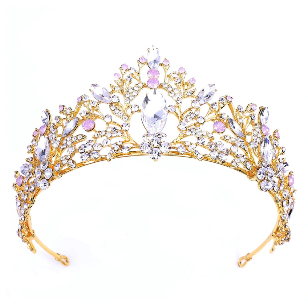 1PC Bride Crown Pink Rhinestone Crown Hair Accessories for Wedding Party Festival