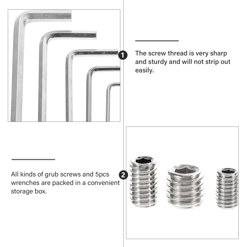 240Pcs Stainless Steel Hex Grub Screw Allen Head Socket with 5Pcs Hex Wrenches