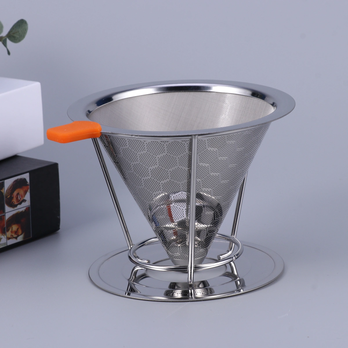 Stainless Steel Double-layer Coffee Filter Coffee Drip Rack Reusable Cone Dripper (115mm Honeycomb Rack)