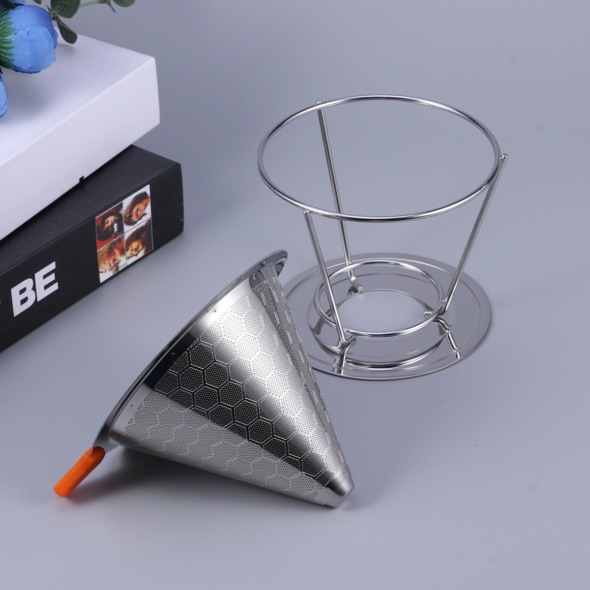 Stainless Steel Double-layer Coffee Filter Coffee Drip Rack Reusable Cone Dripper (115mm Honeycomb Rack)