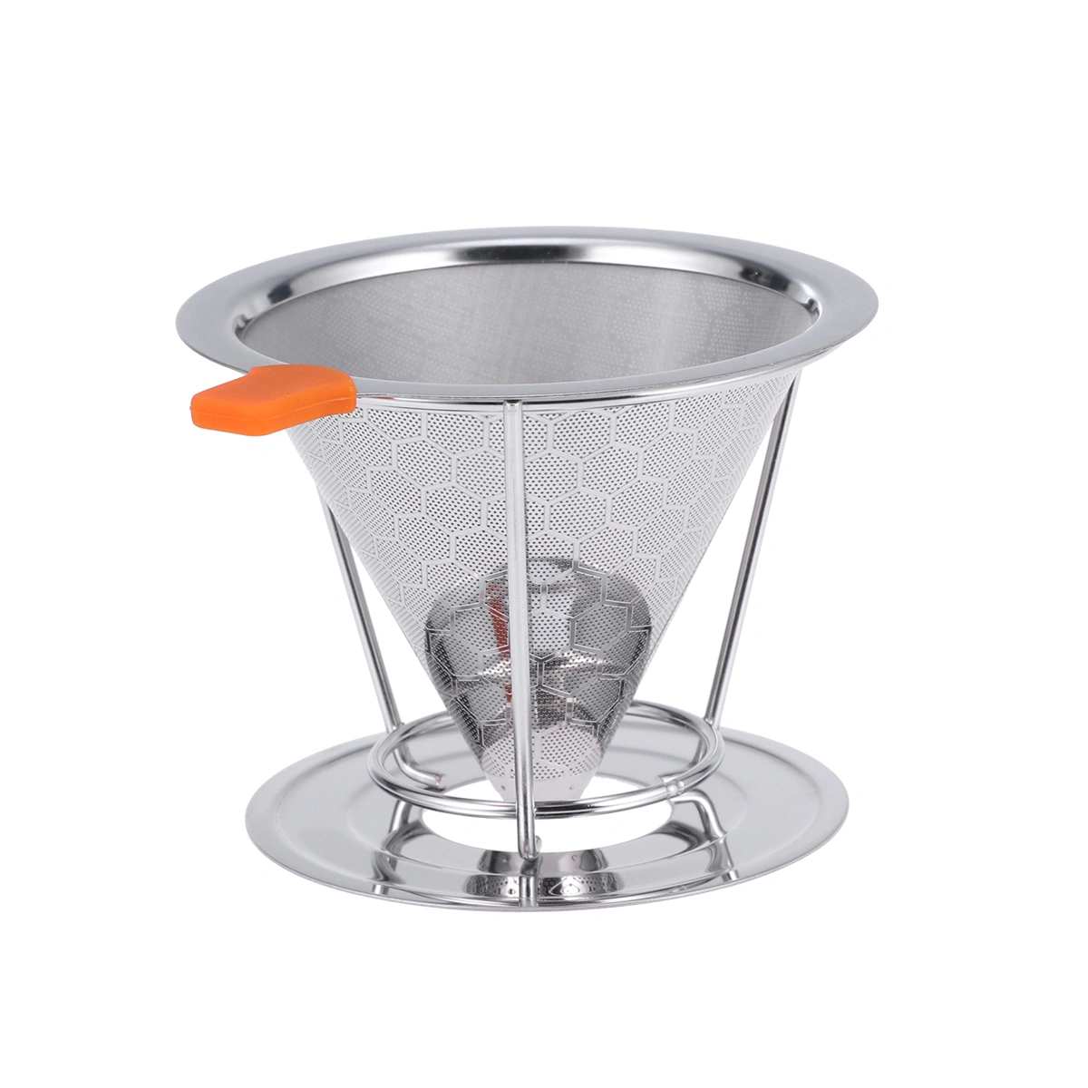 Stainless Steel Double-layer Coffee Filter Coffee Drip Rack Reusable Cone Dripper (115mm Honeycomb Rack)