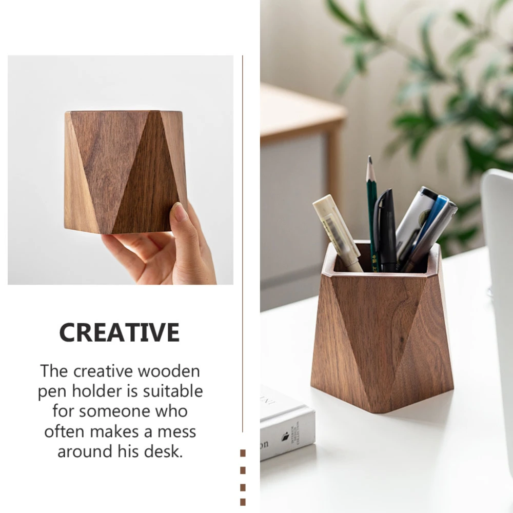 1PC Elegant Wooden Pen Holder Stationery Storage Bucket Creative Office Supply