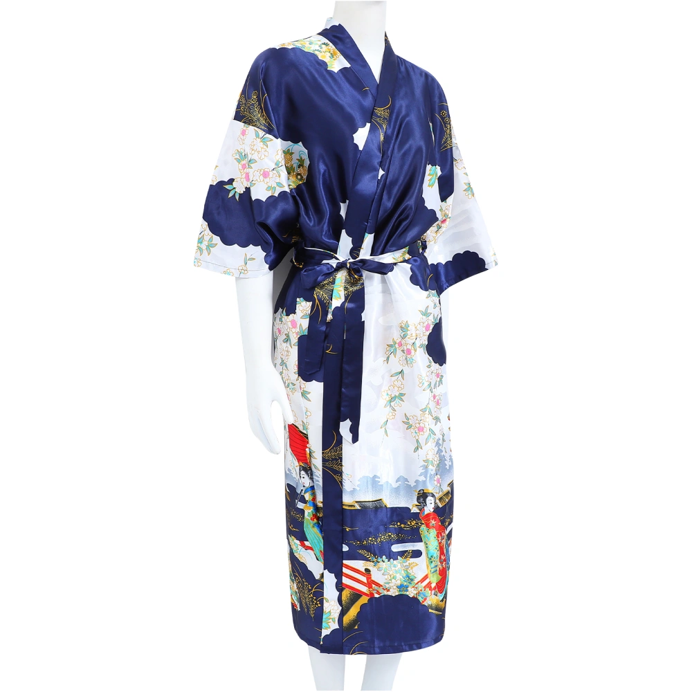 Long Kimono Bathrobe Sleepwear Artificial Silky Bathrobe Cardigan Nightgown