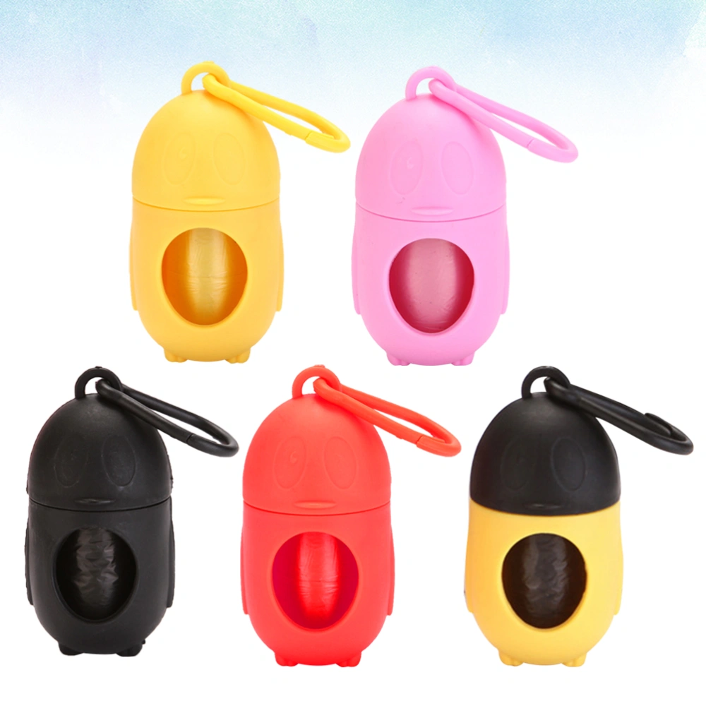 5 Pcs Cartoon Penguin Dog Waste Poop Bags Dispenser Hollow Trash Bag Container for Pets Outdoor Supplies (Random Color, With 5 Rolls Trash Bags)