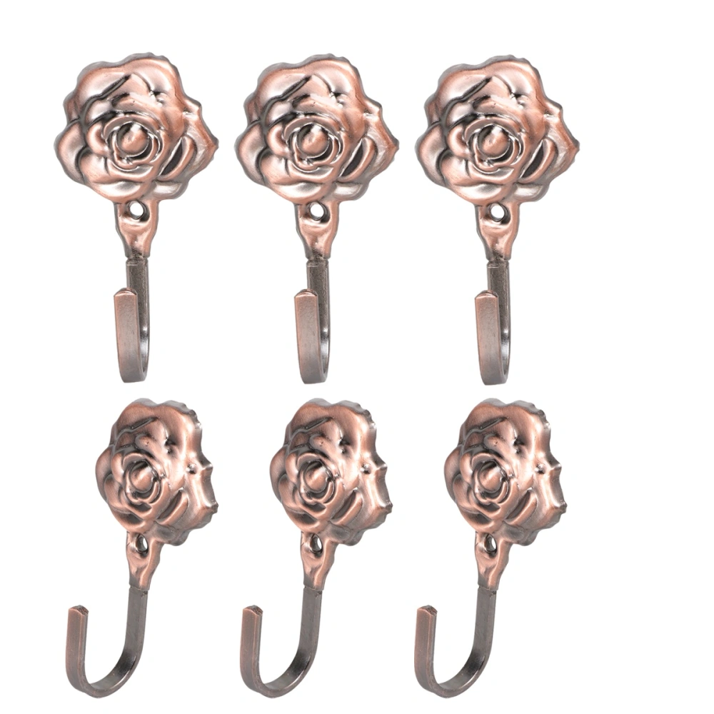 3 Pairs Vintage Rose Curtain Tieback Metal Hooks Door Wall Hook (Copper Red)