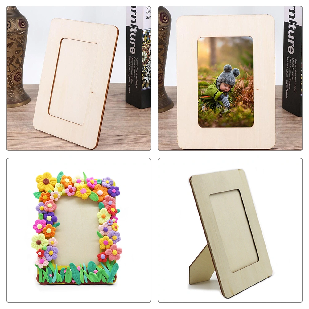 4 pcs Wooden Picture Frames Kids DIY Projects Photo Frame Unfinished Wood Photo Frame