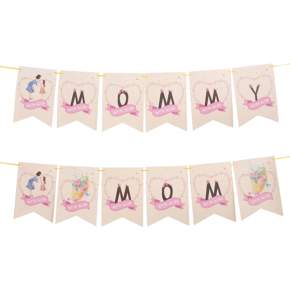 2Pcs Mother's Day Banners Decorative Hanging Flags Festival Pendant Props