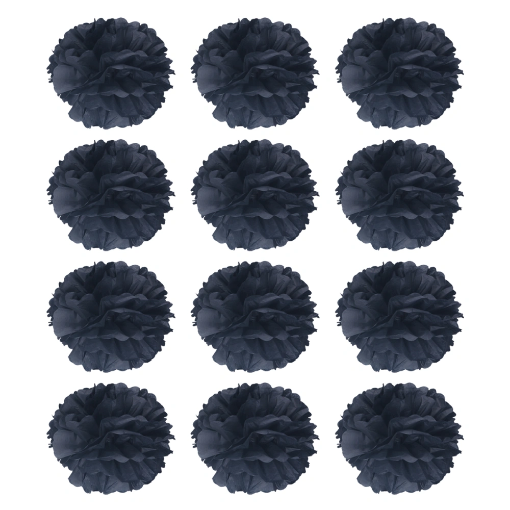 12pcs 30cm Exquisite Paper Flower Ball Home Party Layout Hanging Party Background Decoration Props for DIY Wedding Festival (Black)