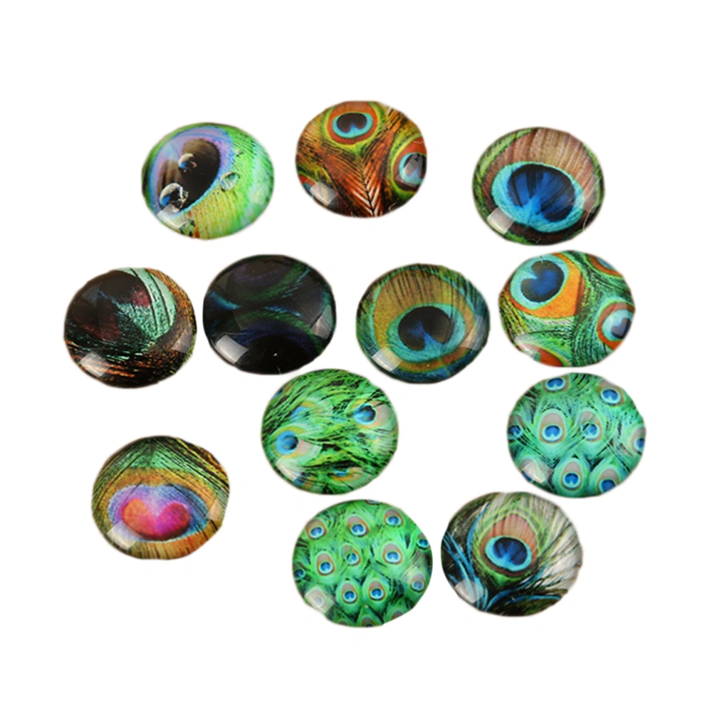 100pcs 18MM Glass Feather Pattern Stone Round Glass Snaps Diy Jewelry Accessories Mixed Color