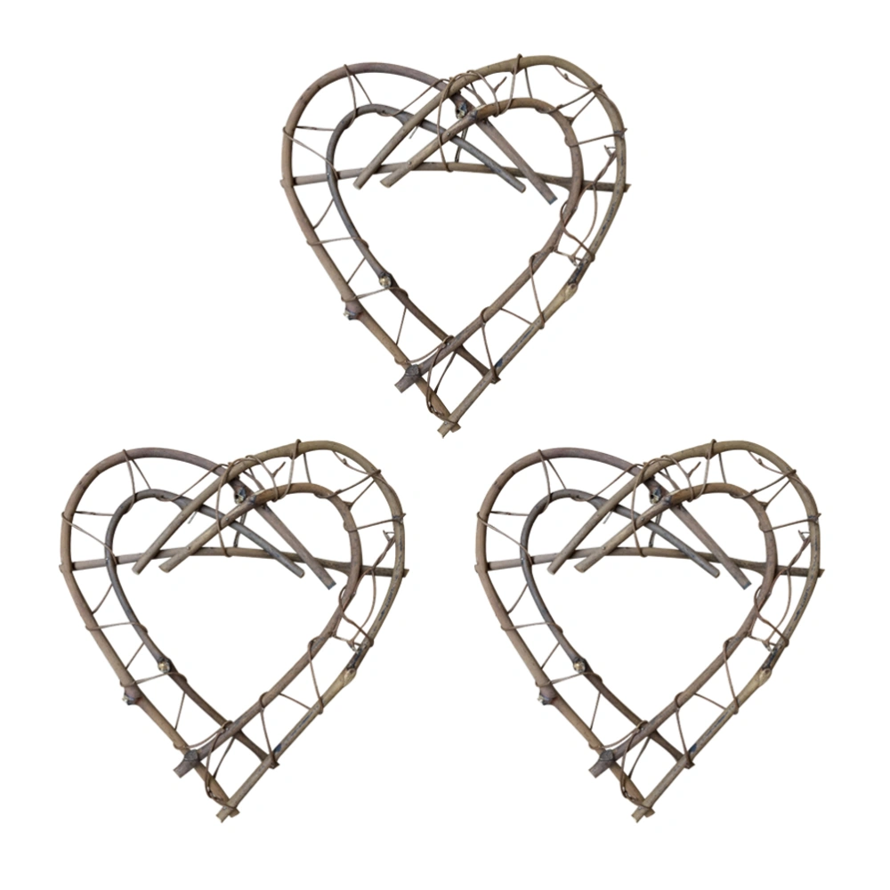 3pcs Natural Grapevine Wreath Heart Shape Rustic DIY Wreath Crafts Base for Christmas Wreath Door Garland Wedding Party Home Decoration