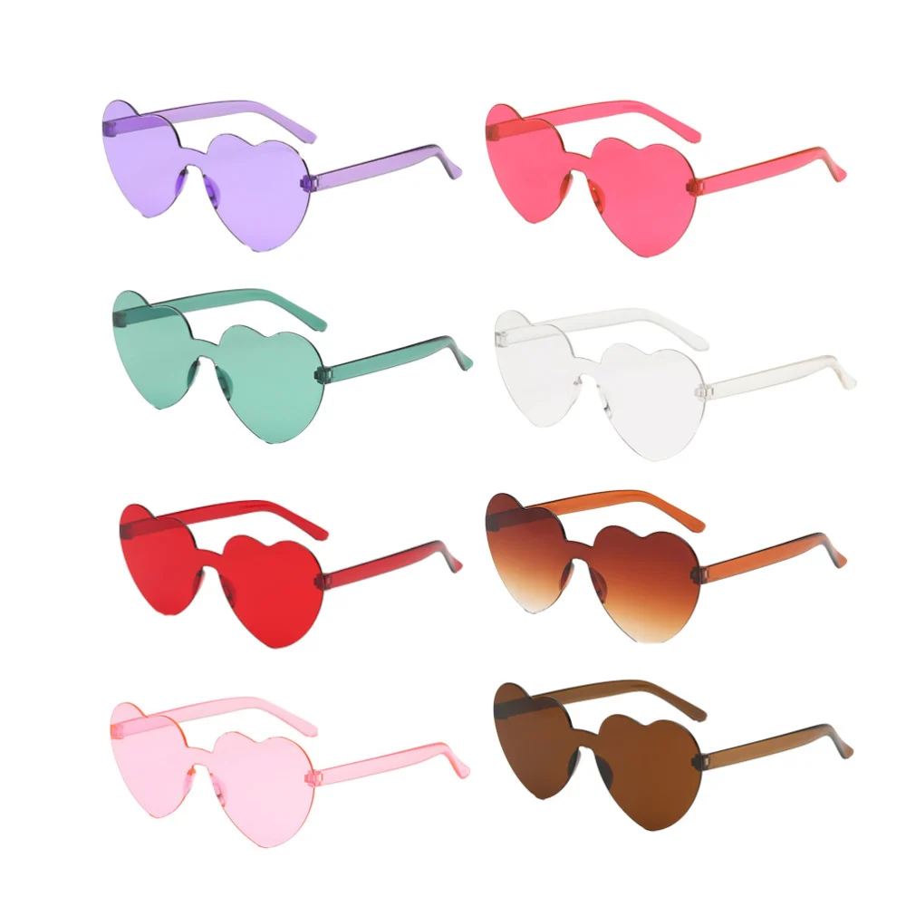 8 Pcs Colorful Heart Shape Glasses Photograph Tools Fashion Eye Glasses Dazzling Color Glasses For Girls Ladies Random Color