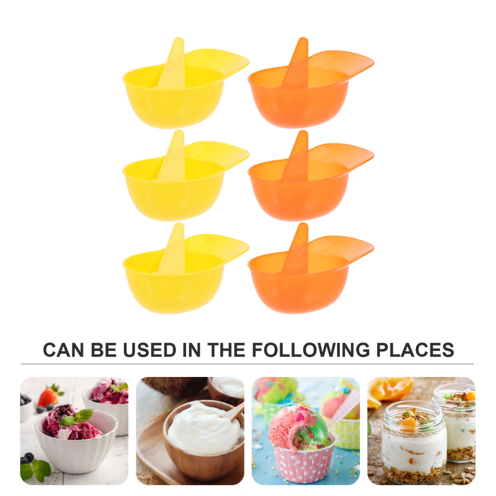 6 Sets of Plastic Ice Cream Bowls Spoons Baseball Hat Shape Dessert Bowl Sundae Bowls