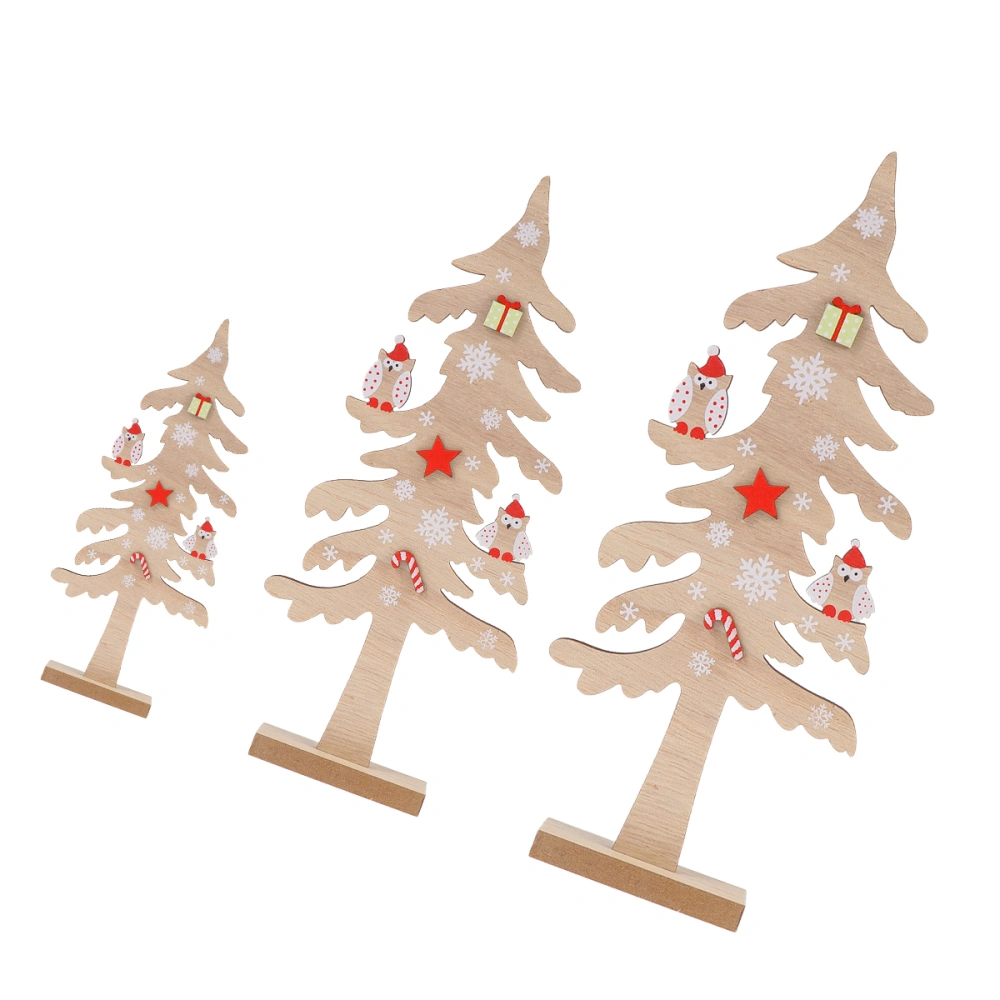 3pcs Wooden Christmas Tree Shape Ornaments Children's Gifts Desktop Adornment Christmas Decorations for Bedroom Living Room (Size L M S)