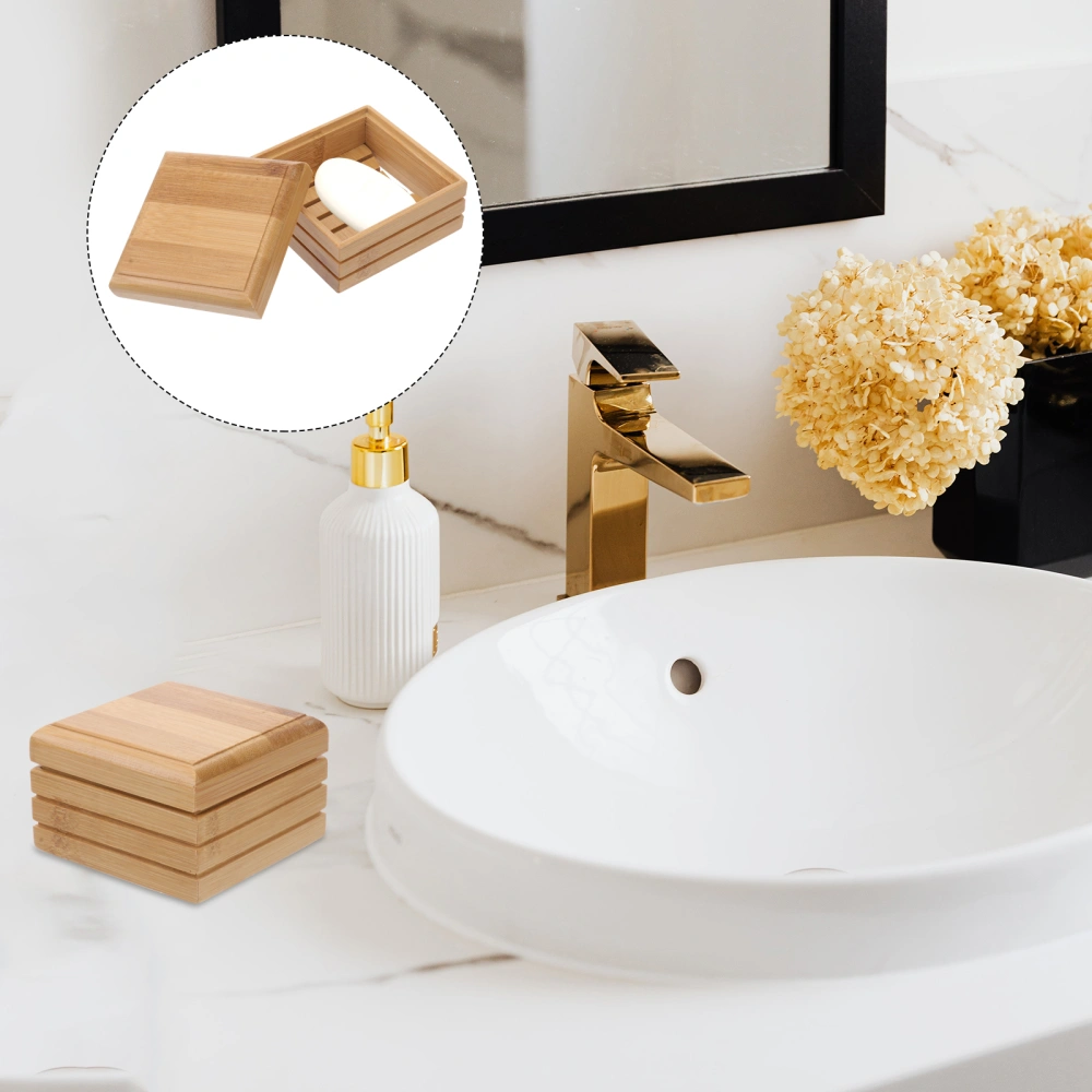 2pcs Bamboo Soap Holders Simple Draining Soap Boxes Mould Proof Storage Cases