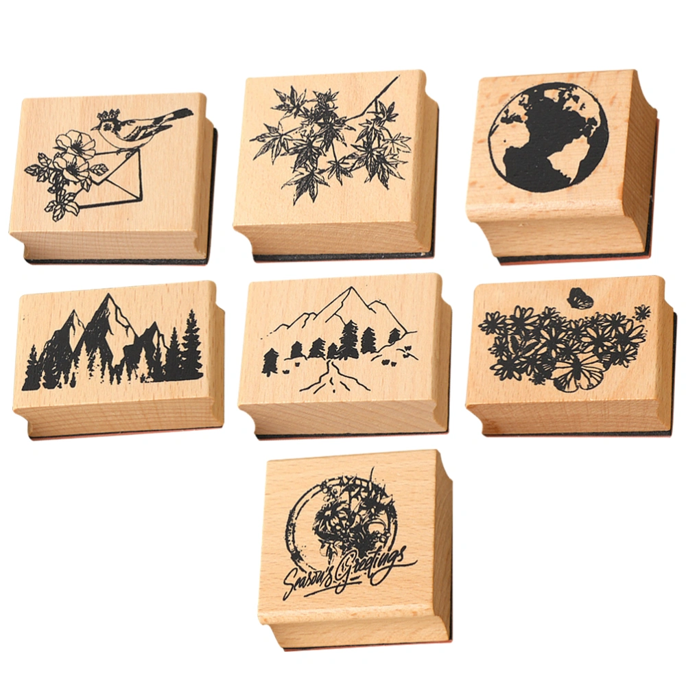 7Pcs Wood Craft Stamps Forest Themed Stamps Wood Stamps Journal Stamps Scrapbooks Stamp