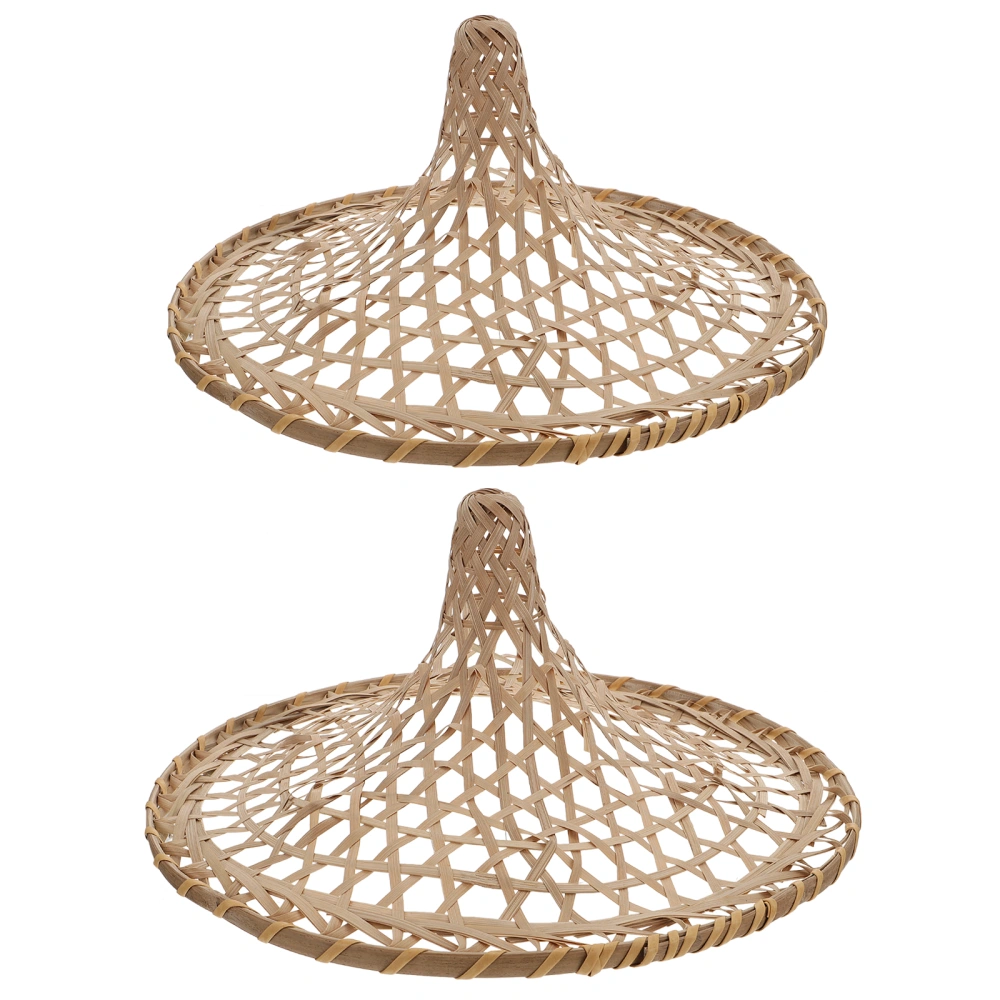 2Pcs Hollow-out Bamboo Hat Chic Performance Hat Funny Party Stage Prop Beige