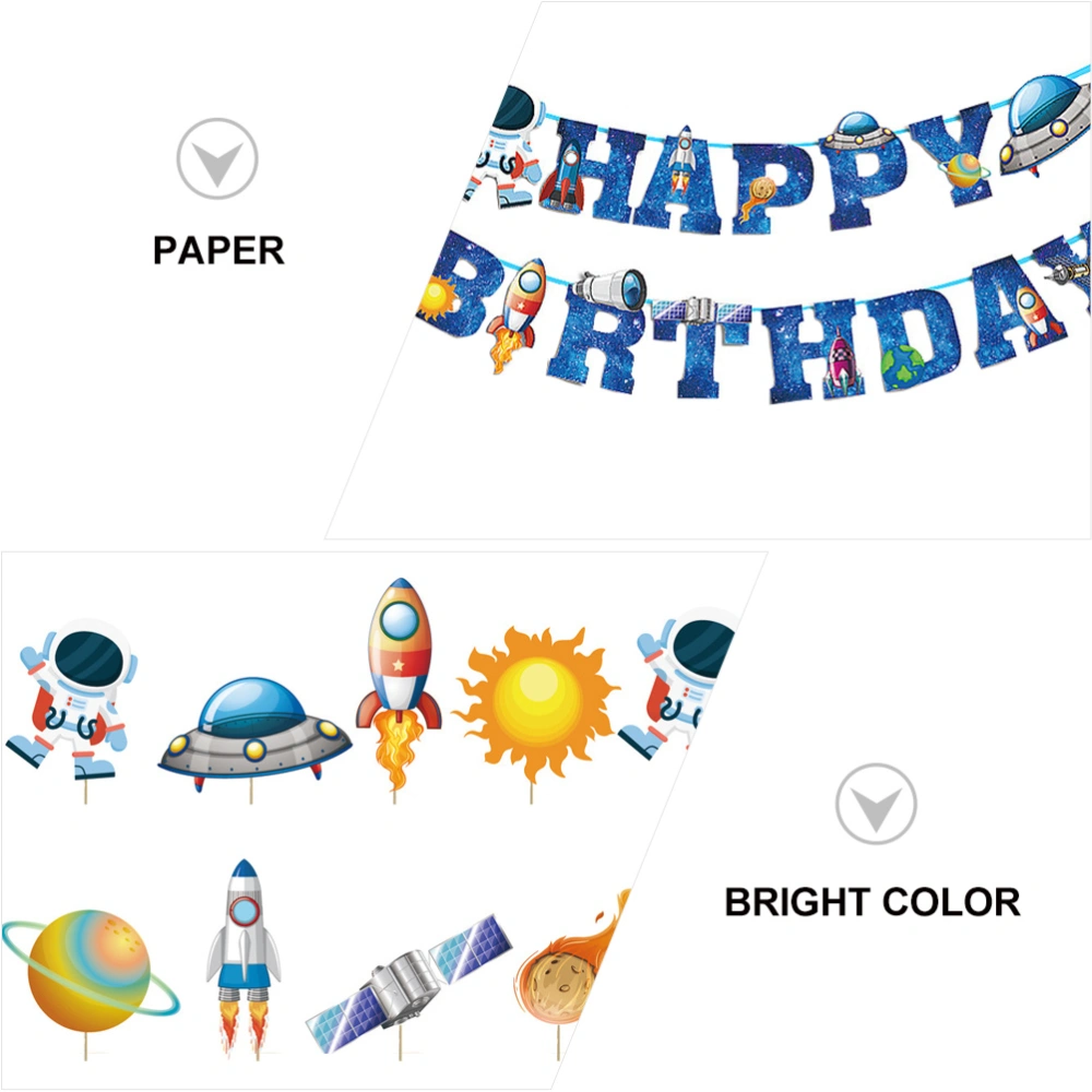 1 Set Happy Birthday Banner Cake Insert Plugin Cake Flag Space-themed Decor