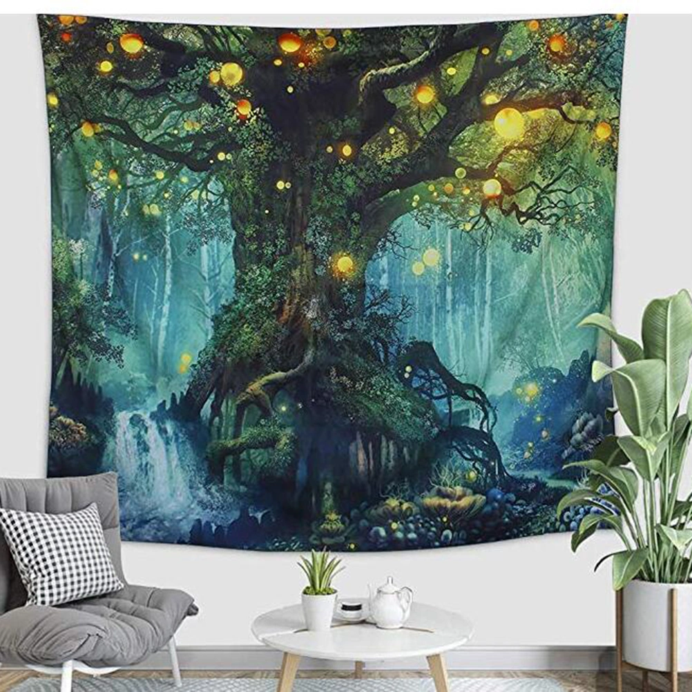 1pc Bedroom Tapestry Tree Landscape Pattern Large Decorative Wall Hanging Art Tapestry for Home Decor