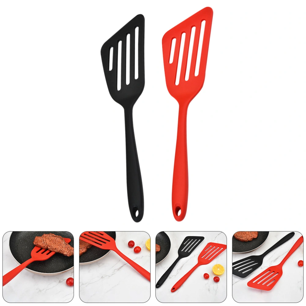 2pcs Silicone Frying Spatulas Oblique Leaking Frying Spatulas Kitchen Supplies