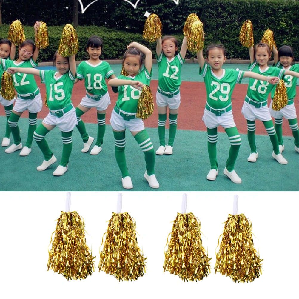 10 Pcs/5 Pairs 25g Plastic Cheering Balls Squad Spirited Fun Cheerleading Kit Cheer Poms Cheerleaders Supples with Handle for Competition Cheering Sports Events (Golden)
