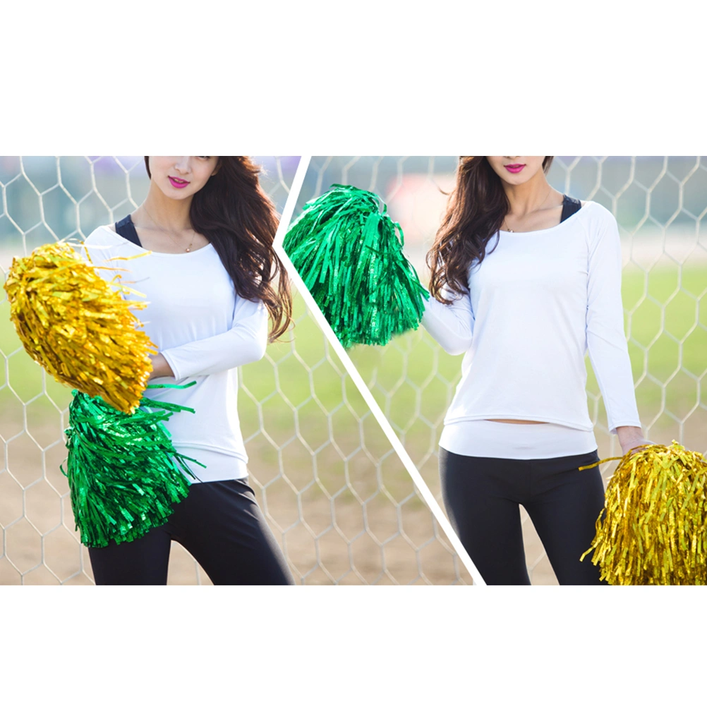 10 Pcs/5 Pairs 25g Plastic Cheering Balls Squad Spirited Fun Cheerleading Kit Cheer Poms Cheerleaders Supples with Handle for Competition Cheering Sports Events (Golden)