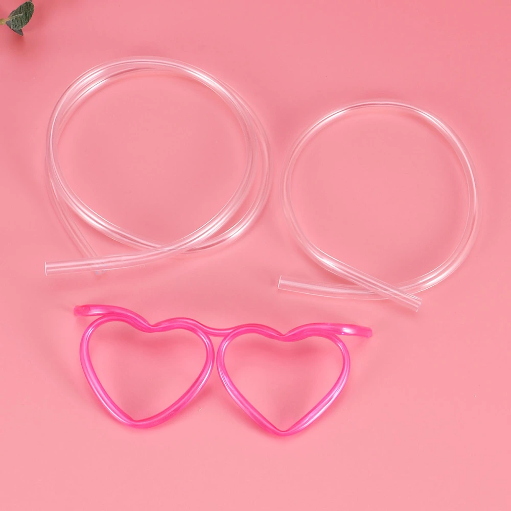 10pcs Drinking Straw Eye Glasses Fun Party Heart Shape DIY Drinking Straw Tube Kids Birthday Parties Bar Supplies (Rosy)