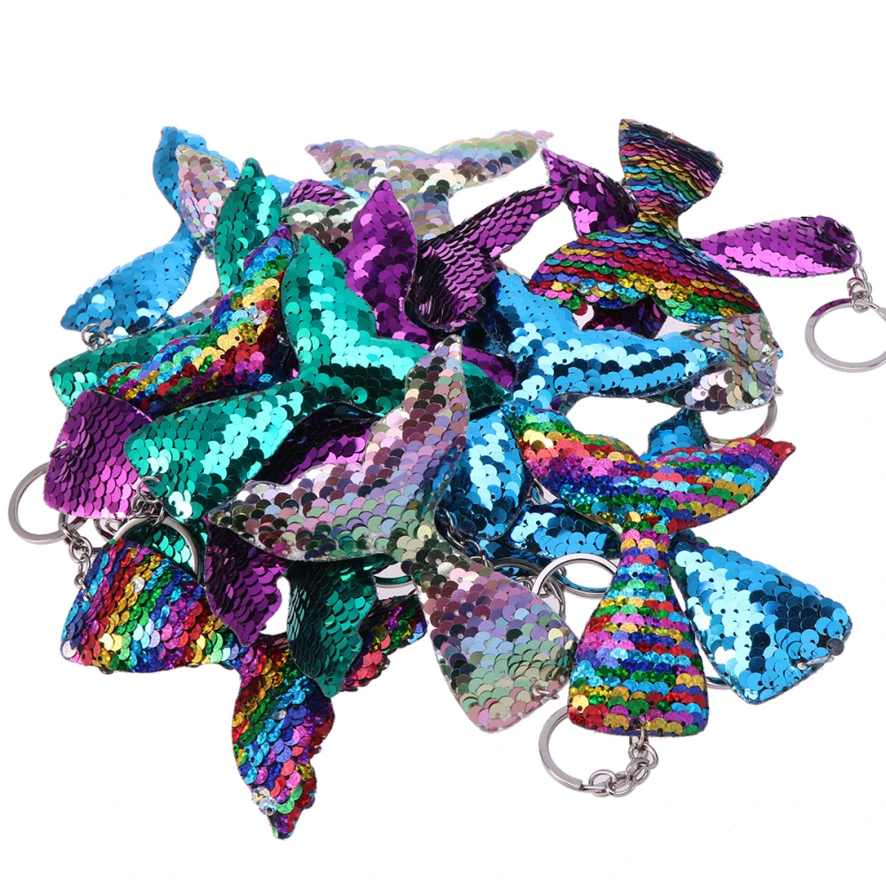 20pcs Sequin Mermaid Keychain Fashion Purse Bag Pendant Decoration Hanging Ornament Keyring Creative Gift (Colorful Pink, Blue, Colorful, Rosy, Dark Green)