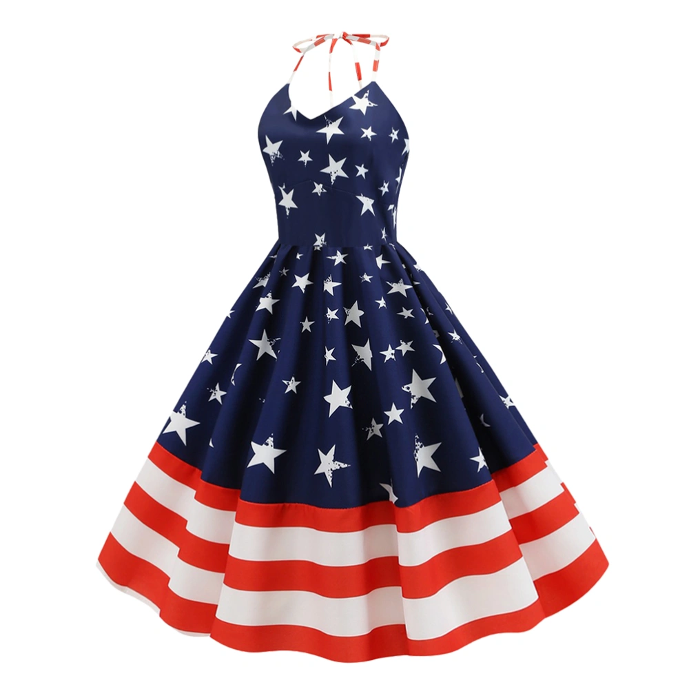 Independence Day Vintage Dresses Star Stripe Printed Skirt Fashion Women Dress (Size XXL)