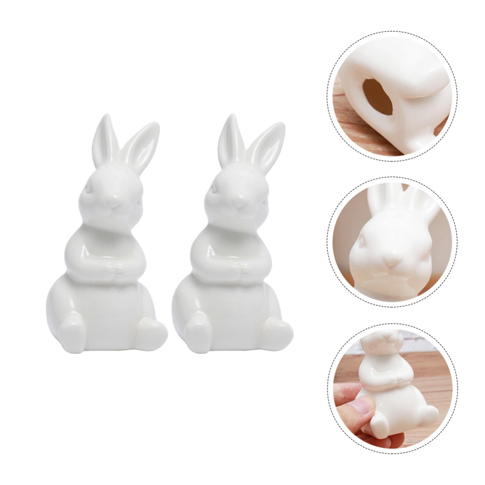 2pcs Decorative Animal Craft Bunny Model Decoration Ceramic Table Ornament