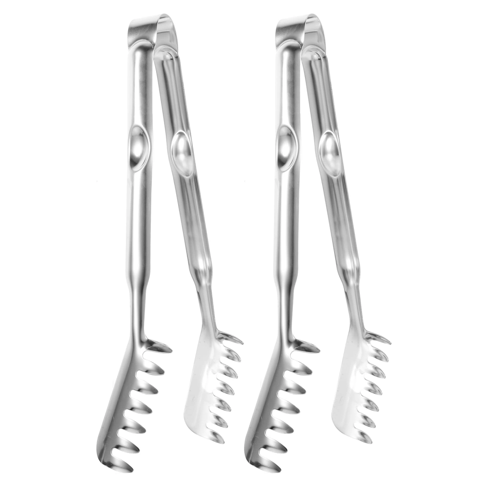 2Pcs Practical Food Tongs Kitchen Tongs Stainless Steel Bread Clamps (Silver)