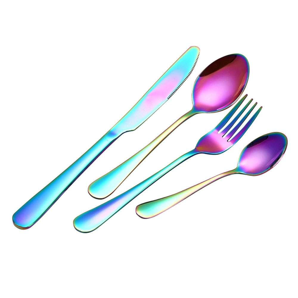 4 Pieces Flatware Silverware Set Stainless Steel Cutlery Include Fork Spoon Dishwasher Safe (Colorful)