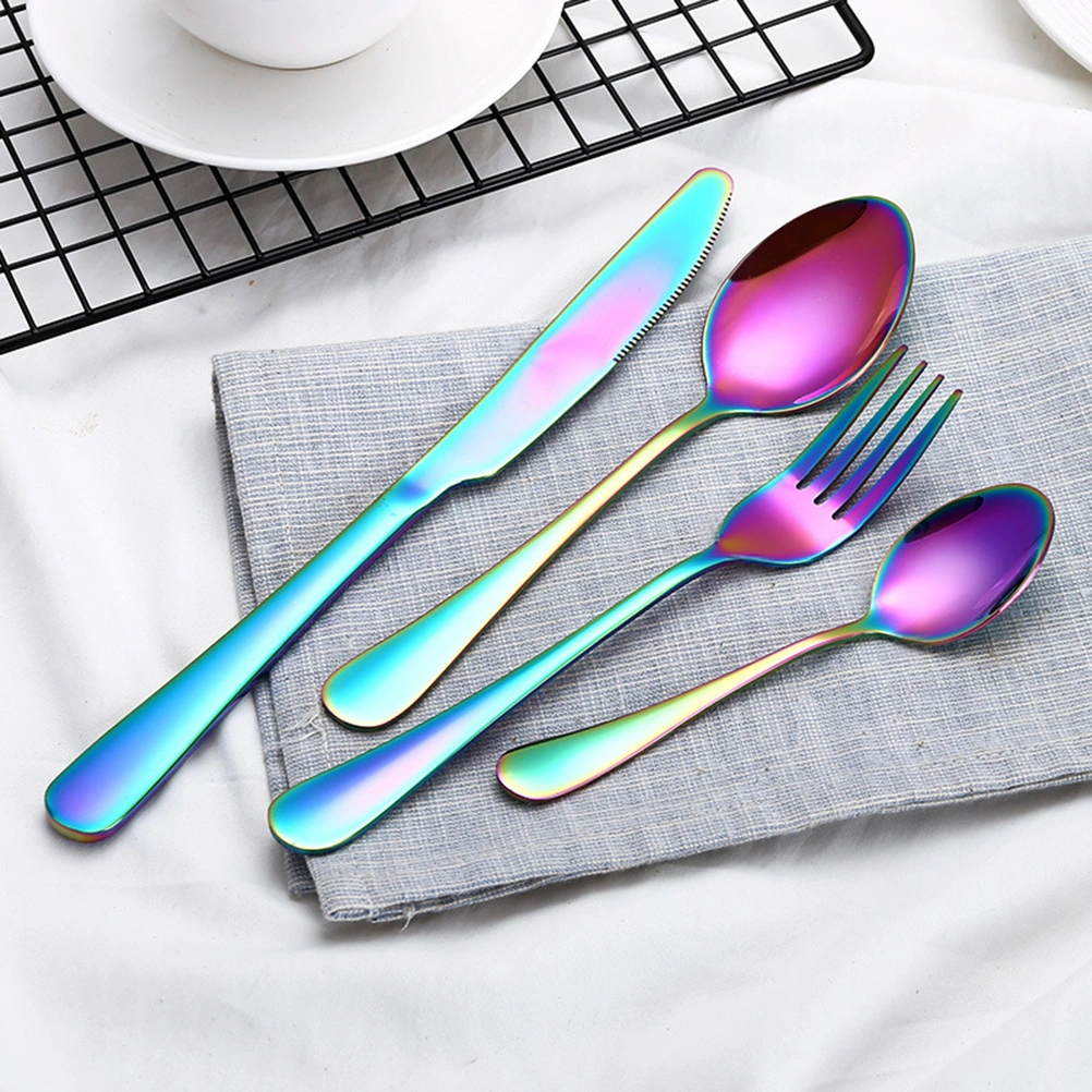 4 Pieces Flatware Silverware Set Stainless Steel Cutlery Include Fork Spoon Dishwasher Safe (Colorful)