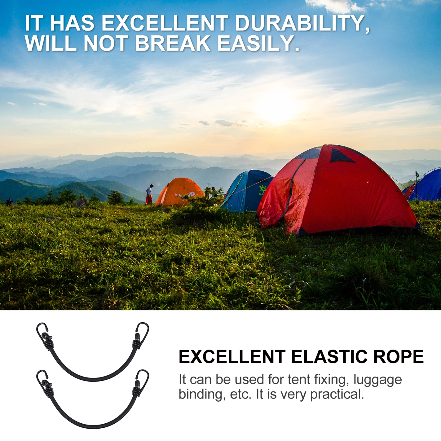 2pcs Practical Bungee Cords with Hooks Durable Tent Fixing Elastic Ropes