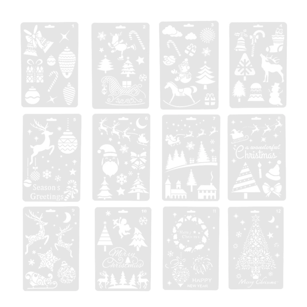 12pcs Christmas Drawing Painting Stencils for Walls Painting Scrapbooking Stamp Album Decor Embossing Paper Template