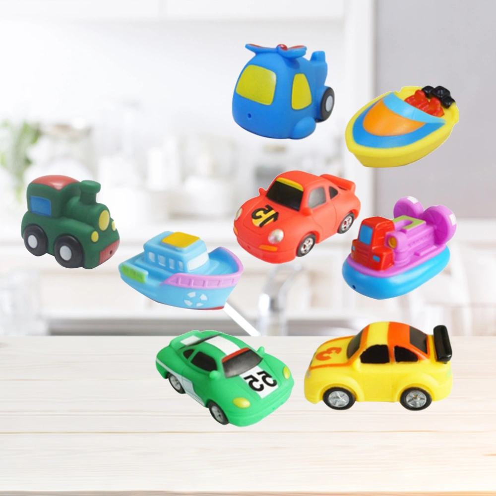 8pcs Play Water Toys Set Boat Vehicle Aircraft Bath Toys Squeeze Sound Bathtime Floating Boats Car Models Swimming Baby Toys for Baby Kids