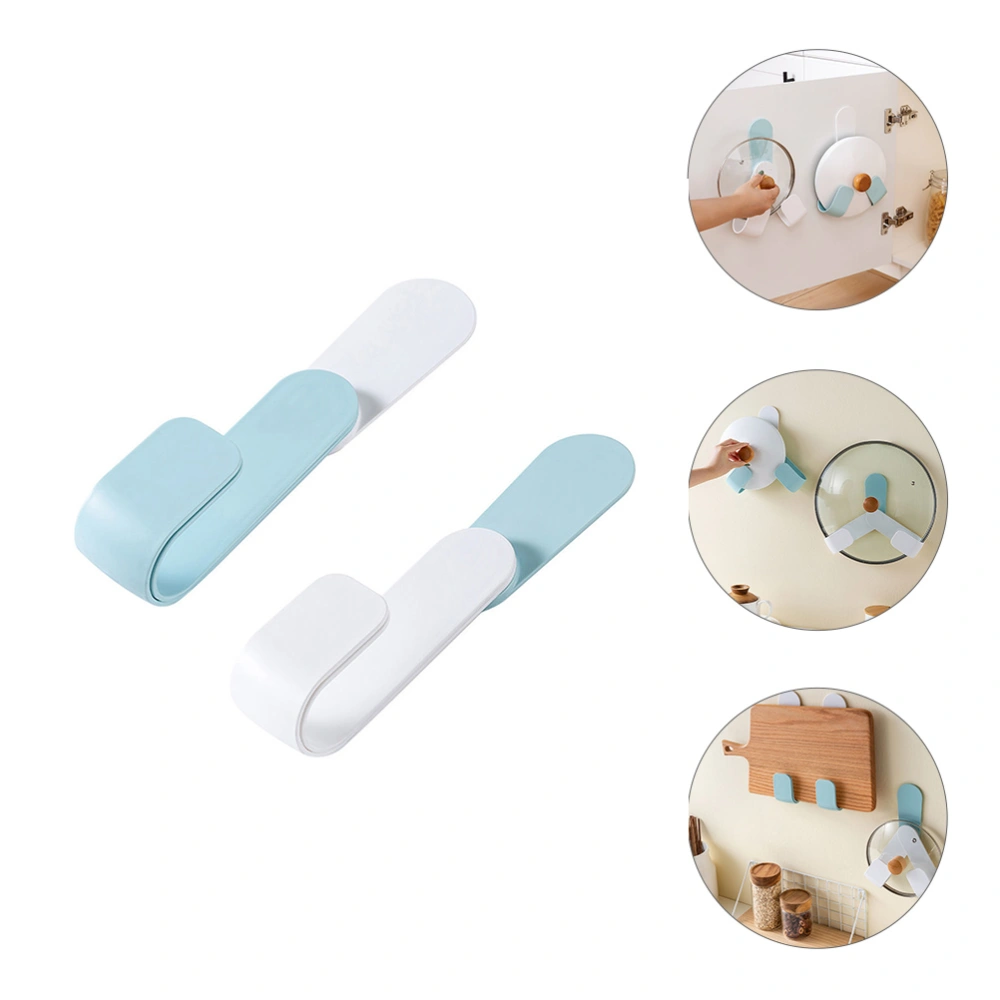 1 Set 2Pcs Rotating Kitchen Pan Lid Holders Punch Free Hooks (Sky Blue White)