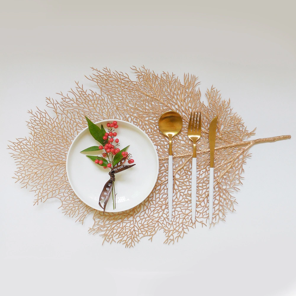 2pcs Fashion Western Food Mat Heat Insulation Pad Artificial Coral Twig Gilded Placemat for Home Restaurant