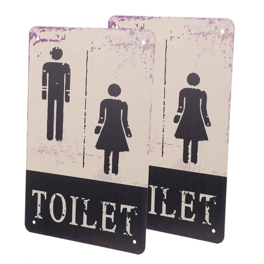 2Pcs Retro Metal Toilet Sign Restroom Identification Sign Restroom Guiding Sign for Supermarket