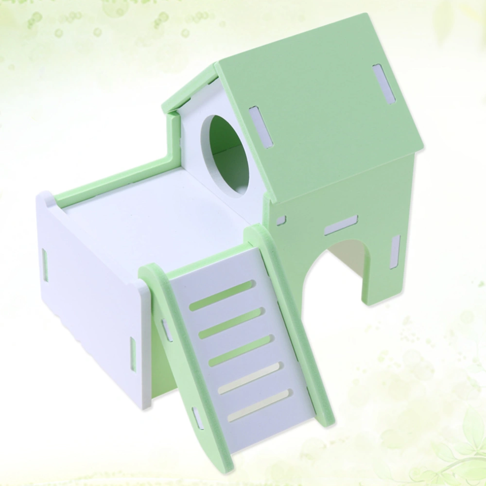 Wooden Hamster Double-Deck Ladder Villa Small Pet Animal Sleeping Hiding House (Green)