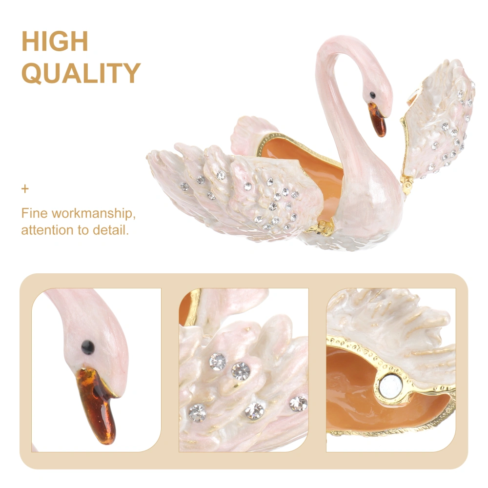 1PC Tin Alloy Swan Jewelry Box Diamond-encrusted Swan Decoration Jewelry Case