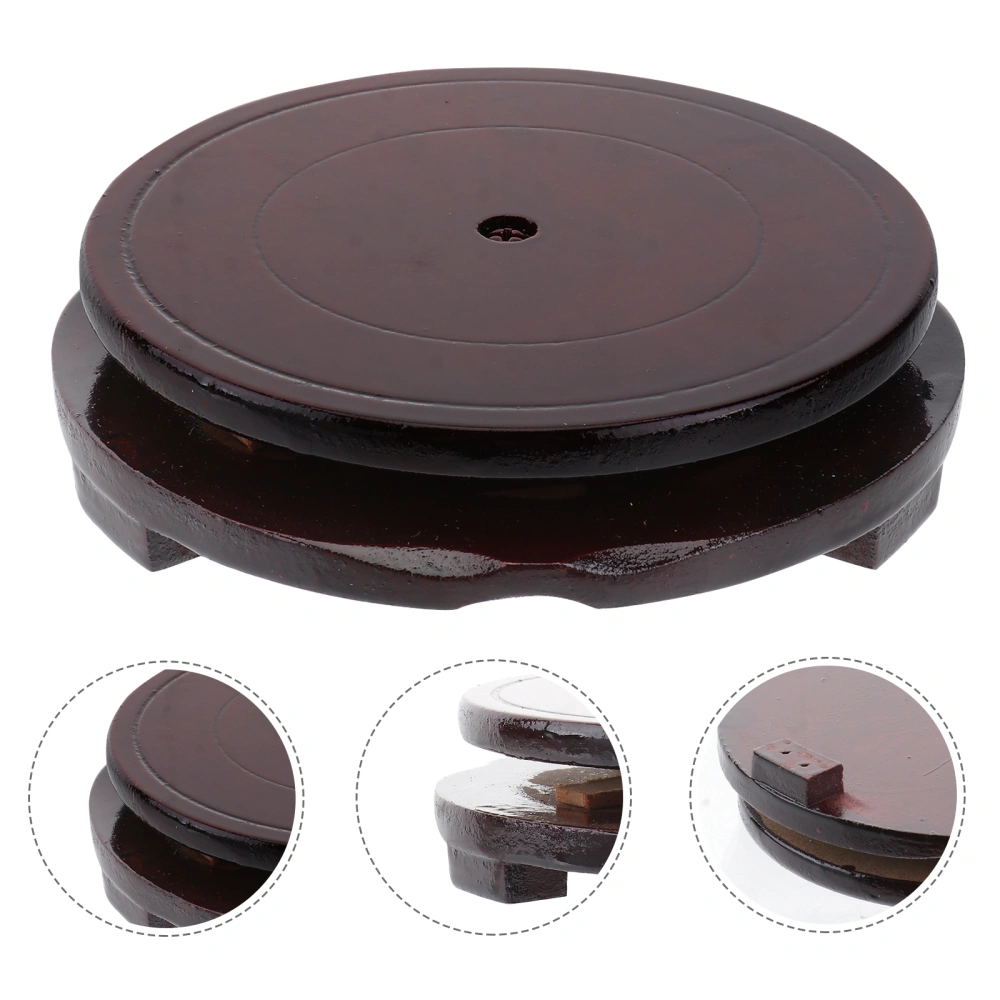 Round Wood Base Flowerpot Drip Tray Plant Pot Saucer for Fleshiness Planter Garden Balcony Vase Flower Pot Fish Tank Tray(12cm Brown Rotatable Available)