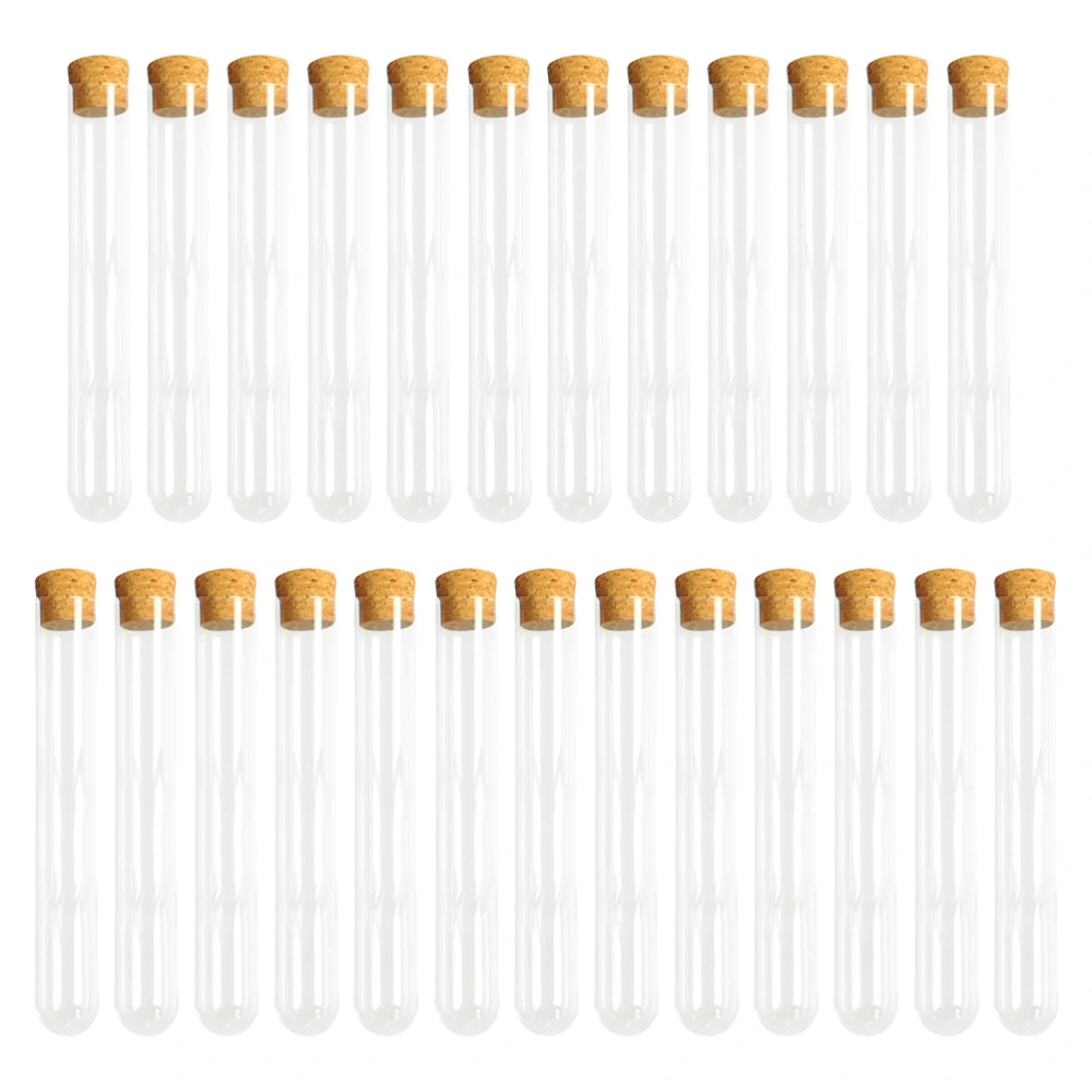 25PCS Clear Plastic Test Tubes with Cork Stoppers for Scientific Experiments, Party, Storage