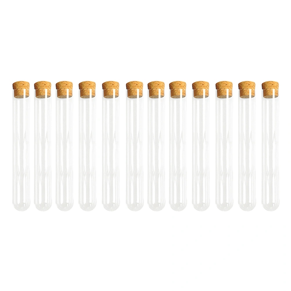 25PCS Clear Plastic Test Tubes with Cork Stoppers for Scientific Experiments, Party, Storage