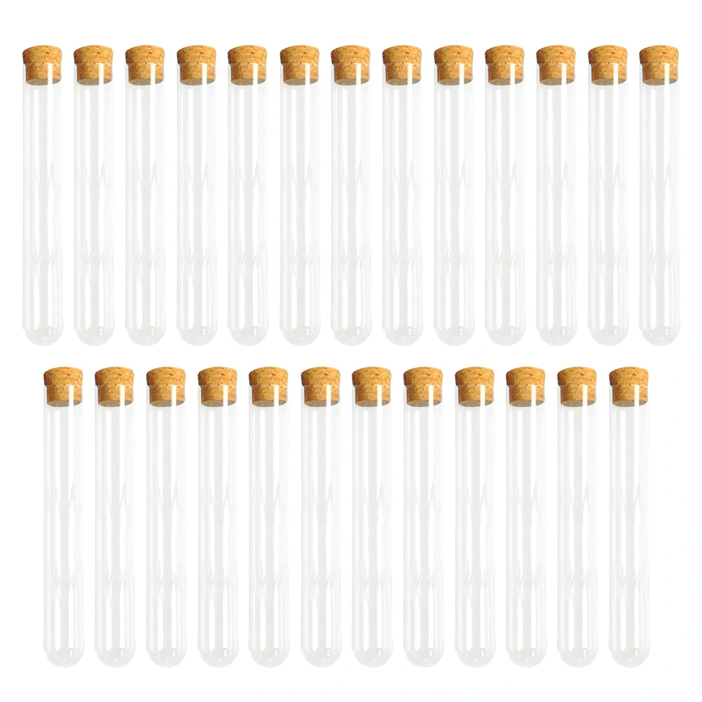 25PCS Clear Plastic Test Tubes with Cork Stoppers for Scientific Experiments, Party, Storage