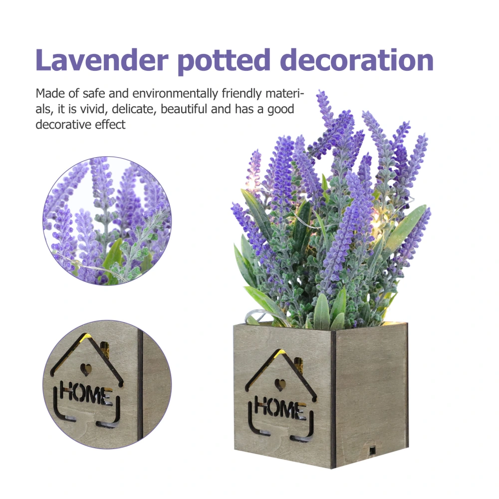 1Pc Luminous Wood Box Lamp Artificial Green Plant Simulation Lavender Ornament