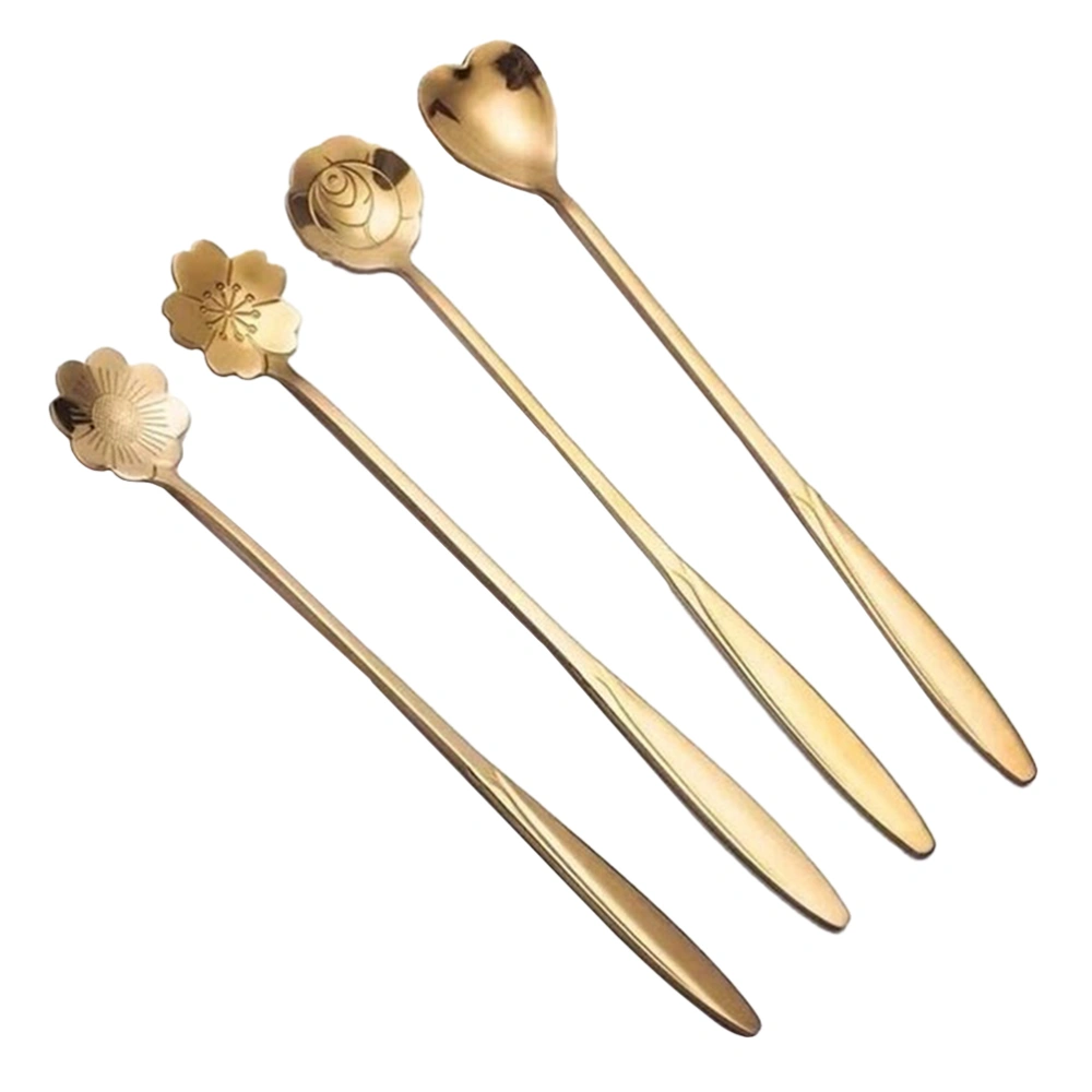 12pcs Stainless Steel Long Handle Stirring Spoons Dessert Spoons (Golden)